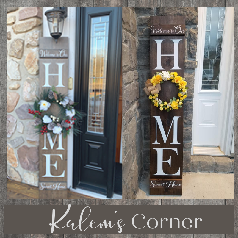 Front Porch Signs in Stained Finish with Wreath